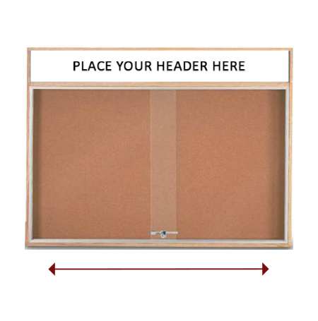 60 x 40 Indoor Enclosed Wood Bulletin Boards with Sliding Glass Doors and Message Header