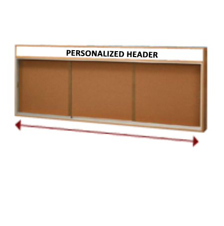 84 x 48 Indoor Enclosed Wood Bulletin Boards with Sliding Glass Doors and Message Header