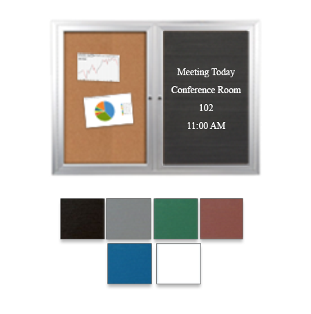 Enclosed 2-Door Outdoor Combo Board 96x48 | Cork Bulletin Board + Vinyl Letter Board