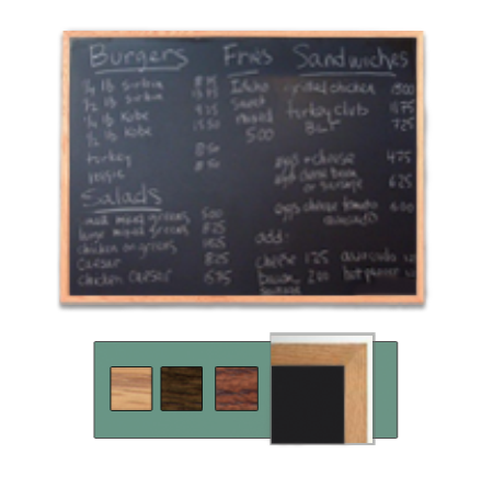 Value Line 24x60 BLACK Chalk Board with Wood Frame in 3 Hardwood Finishes: Walnut, Light Oak, Cherry