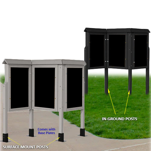 Plastic Post Options: Surface Mount with Base Plates or Inground Installation