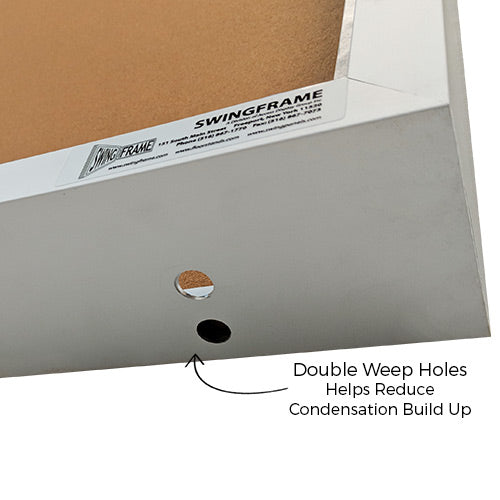 Double Weep Holes at the bottom of the Extreme WeatherPlus™ display case help release any condensation/water buildup and allow for clear viewing of the contents being displayed.