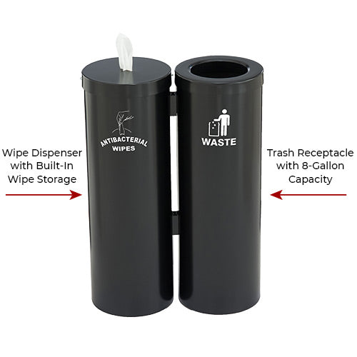 Disinfecting Wipe Dispenser Stand with Wipe Storage and Trash Receptacle