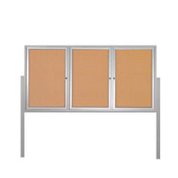 FREESTANDING 84" x 30" with 3 DOORS CORK BOARD WITH POSTS (SHOWN in SILVER FINISH)