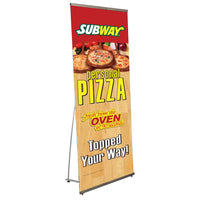 Single-sided L-SHAPED banner stand, stands at 78.75" TALL and is 31.5" WIDE. Perfect for conventions, events, tradeshows, stores, and more.