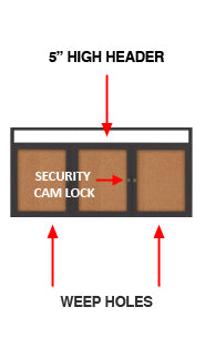 Indoor Enclosed Bulletin Boards 72" x 48" with Message Header (3 DOORS)