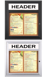 Indoor Enclosed Menu Cases with Header for 8 1/2" x 14" Portrait Menu (Radius Edge) Sizes