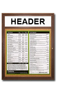 Indoor Menu Cases with Header & Lights (Wood)