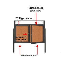 Freestanding Enclosed Outdoor Bulletin Boards with Message Header, Lights | 2-3 Door Locking Display Cases 35+ Sizes