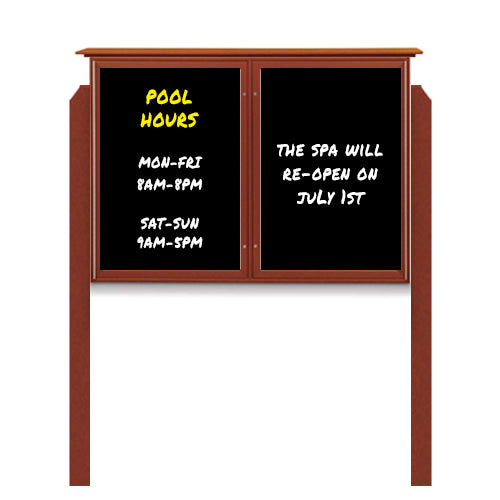 45" x 36" Outdoor Message Center - Double Door Magnetic Black Dry Erase Board with Header and Posts