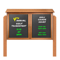 48" x 48" Outdoor Message Center - Double Door Magnetic Black Dry Erase Board with Header and Posts