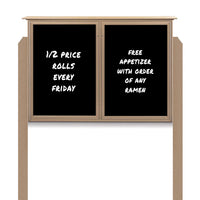 60" x 24" Outdoor Message Center - Double Door Magnetic Black Dry Erase Board with Header and Posts