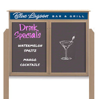 48" x 36" Outdoor Message Center - Double Door Magnetic Black Dry Erase Board with Header and Posts