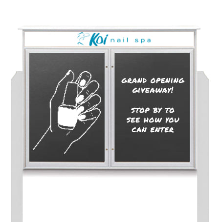 40" x 50" Outdoor Message Center - Double Door Magnetic Black Dry Erase Board with Header and Posts