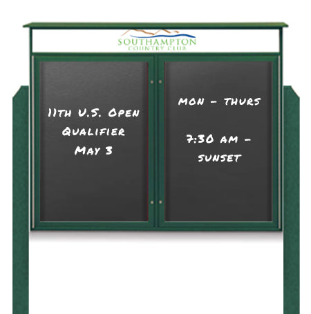 42" x 32" Outdoor Message Center - Double Door Magnetic Black Dry Erase Board with Header and Posts