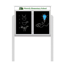 45" x 30" Outdoor Message Center - Double Door Magnetic Black Dry Erase Board with Header and Posts