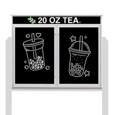 50" x 40" Outdoor Message Center - Double Door Magnetic Black Dry Erase Board with Header and Posts