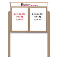 60" x 24" Standing Outdoor Message Center - Double Door Magnetic White Dry Erase Board with Header