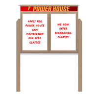 60" x 30" Standing Outdoor Message Center - Double Door Magnetic White Dry Erase Board with Header