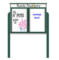 60" x 36" Standing Outdoor Message Center - Double Door Magnetic White Dry Erase Board with Header