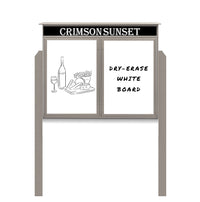 60" x 48" Standing Outdoor Message Center - Double Door Magnetic White Dry Erase Board with Header