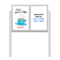 45" x 30" Outdoor Message Center - Double Door Magnetic White Dry Erase Board with Posts