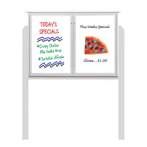 Outdoor Message Center Magnetic White Dry Erase Board - 45" x 36" | Double Door with Posts