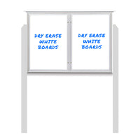 45" x 36" Outdoor Message Center - Double Door Magnetic White Dry Erase Board with Posts