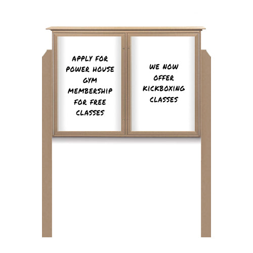 48" x 48" Outdoor Message Center - Double Door Magnetic White Dry Erase Board with Posts