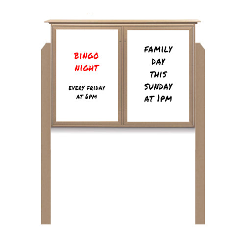 52" x 40" Outdoor Message Center - Double Door Magnetic White Dry Erase Board with Posts