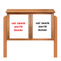 60" x 24" Outdoor Message Center - Double Door Magnetic White Dry Erase Board with Posts