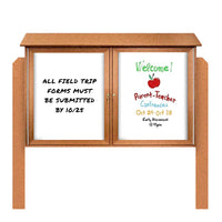 60" x 40" Outdoor Message Center - Double Door Magnetic White Dry Erase Board with Posts