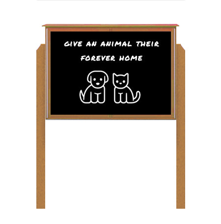 24" x 24" Outdoor Message Center - Magnetic Black Dry Erase Board with Posts