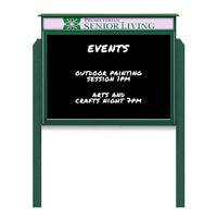 27" x 39" Outdoor Message Center - Magnetic Black Dry Erase Board with Header and Posts