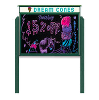 30" x 36" Outdoor Message Center - Magnetic Black Dry Erase Board with Header and Posts