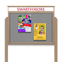 Eco-Design, Faux Wood 18 x 24 Outdoor Message Center Cork Board on Posts with Single Door Cabinet  and Your Custom Header