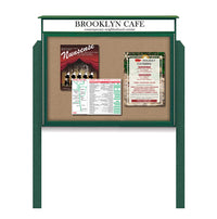 24x24 Outdoor Cork Board Message Center with Header and Posts - LEFT Hinged (Image Not to Scale)