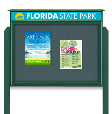 30x36 Outdoor Cork Board Message Center with Header and Posts - LEFT Hinged (Image Not to Scale)