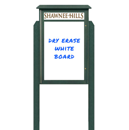 24" x 60" Freestanding Outdoor Message Center - Magnetic White Dry Erase Board with Header