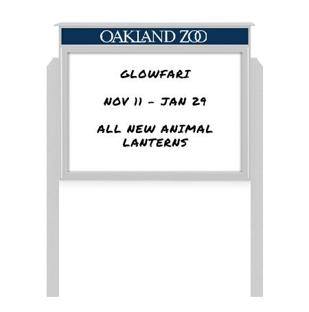 24" x 32" Outdoor Message Center - Magnetic White Dry Erase Board with Header and Posts