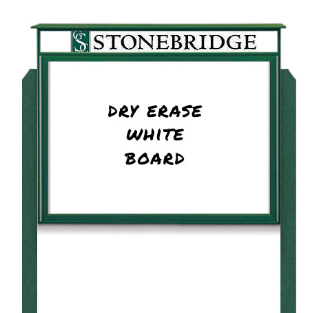 24" x 36" Outdoor Message Center - Magnetic White Dry Erase Board with Header and Posts