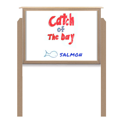 24" x 36" Outdoor Message Center - Magnetic White Dry Erase Board with Posts