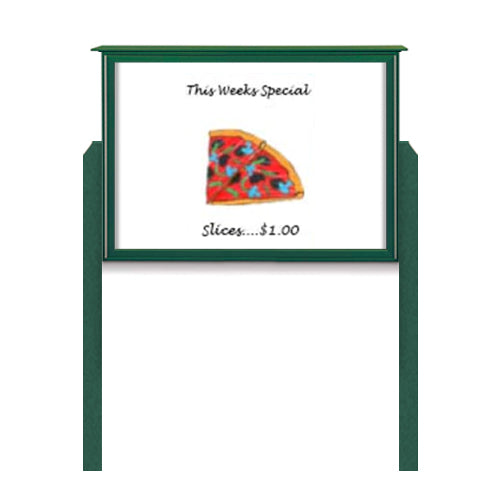 30" x 36" Outdoor Message Center - Magnetic White Dry Erase Board with Posts