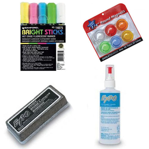 OPTIONAL ACCESSORIES: FLUROUSCENT MARKER SET, ERASER, SPRAY CLEANER, and MAGNETS