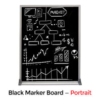 MAGNETIC 12x72 BLACK PORCELAIN WET ERASE MARKER BOARD SHOWN IN PORTRAIT ORIENTATION