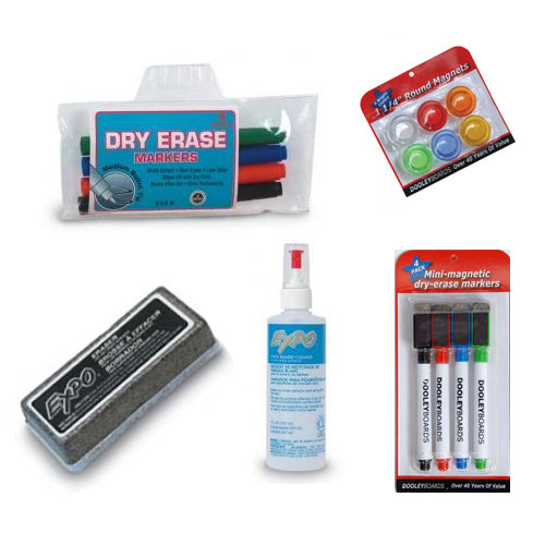 OPTIONAL ACCESSORIES: STANDARD MARKER SET, ERASER, SPRAY CLEANER, MAGNETIC MARKER SET, and MAGNETS