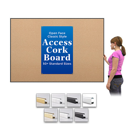 Access Cork Board™ 48 x 84 Open Face Classic Framed Cork Bulletin Board in 7 Metal Finishes