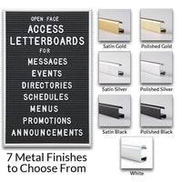 11x17 Access Letterboard | Open Face Framed Black Vinyl Letter Board with Classic Style Metal Frame Offered in 7 Metal Frame Finishes