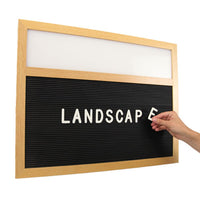 LIGHT OAK WOOD FRAMED 12x16 BLACK FELT LETTER BOARD with HEADER (SHOWN in LANDSCAPE)