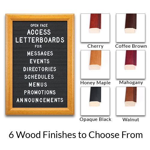 12x36 Access Letterboard | Open Face Framed Black Vinyl Letter Board with 3-Step Design Wood Frame Offered in 6 Finishes